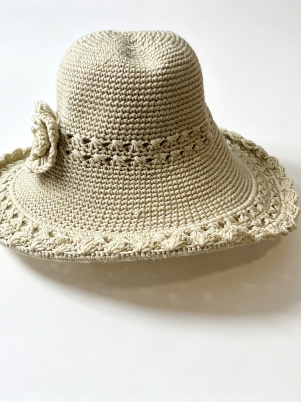 Madison 88 Crochet Wide Brim Boho Hat | 7in inner diameter, stretch fit